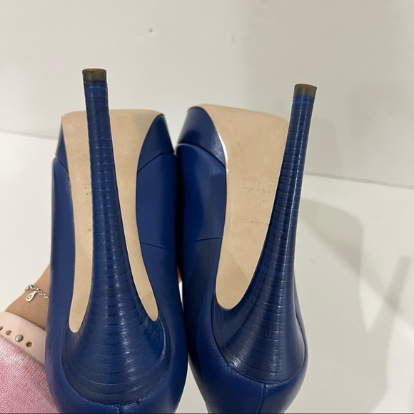 Miu Miu royal Blue Leather Peep Toe Platform Pumps Sz 38.5 US 8 - Picture 10 of 14